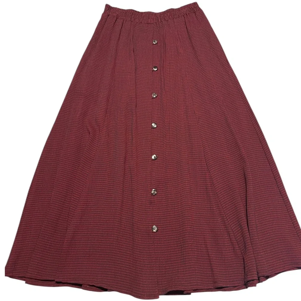 Vtg Cynthia Maxx Red Gingham Plaid Button Front Maxi Skirt Medium Academia USA